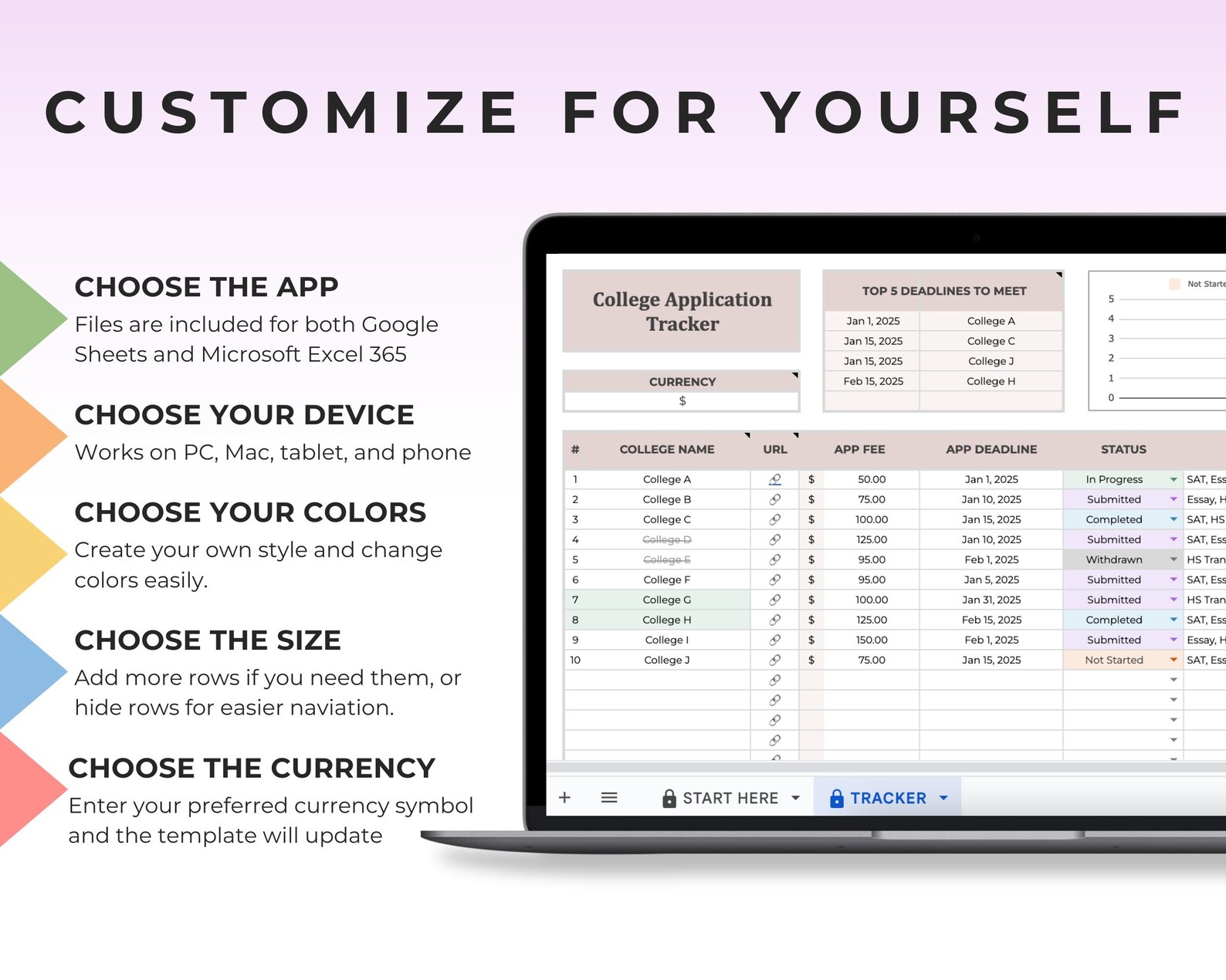 College Application Tracker Google Sheet College Planning Spreadsheet ...