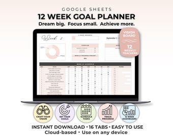 Google-spreadsheet met doelenplanner voor 12 weken Spreadsheet met doelenplanning voor 12 weken voor 2026 voor 90 dagen Actieplan voor driemaandelijkse doelen Tracker visionboard