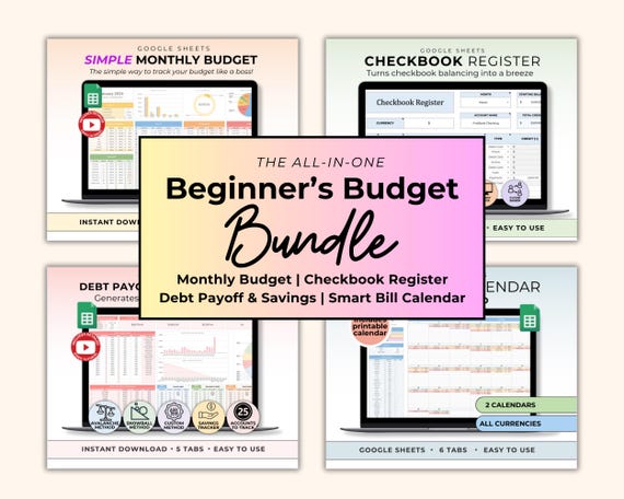 Beginner Budget Planner Bundle Personal Budget Spreadsheet Paycheck Budget Tracker Template Google Sheet Bill Calendar Debt Saving Tracker