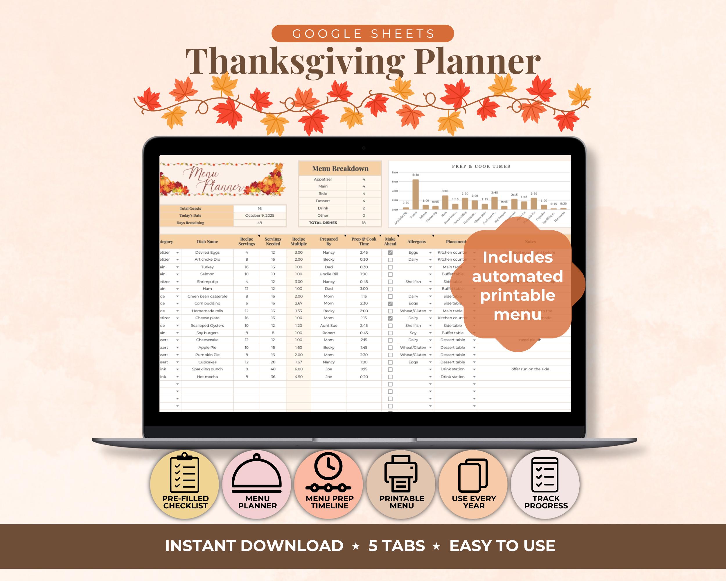 Thanksgiving Planner Google Sheet Thanksgiving Spreadsheet Thanksgiving ...