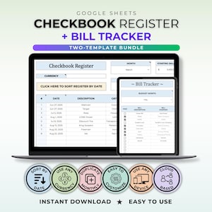 Checkbook Register Bill Tracker Google Sheets Template Budget Finance Organizer Digital Bank Account Template Spending Tracker Spreadsheet