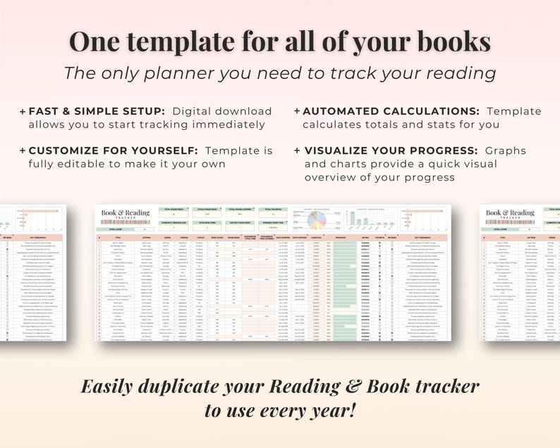 Book and Reading Tracker Spreadsheet Google Sheet Reading Journal ...
