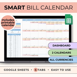 Smart Bill Calendar Google Sheet Bill Payment Tracker Spreadsheet Monthly Bill Planner Subscription Tracker Dashboard Bill Pay Organizer