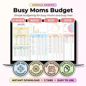Mom Budget Spreadsheet Household Income Planner Family Bill Tracker Spending Goals Home Finance Money Management Google Sheets for Women
