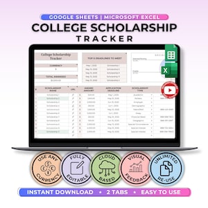 College Scholarship Tracker Google Sheet College Planning Spreadsheet Template College Preparation Deadline Tracker Excel College Planner