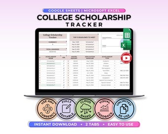 College Scholarship Tracker Google Sheet College Planning Spreadsheet Template College Preparation Deadline Tracker Excel College Planner