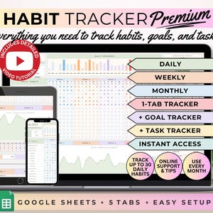 Daily Habit Tracker Spreadsheet Google Sheets Weekly Goal Tracker Template Task Tracker Digital Goal Planner Dashboard Monthly Habit Routine