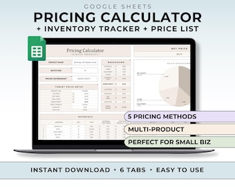 Product Pricing Calculator Spreadsheet Google Sheet Small Business Pricing Template Profit Margin Pricing Worksheet Etsy Inventory Tracker
