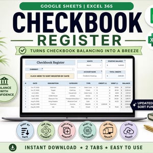 Checkbook Register for Google Sheets Budget Digital Check Balancing Book Banking Spreadsheet Ledger Bank Tracker Bank Account Reconciliation