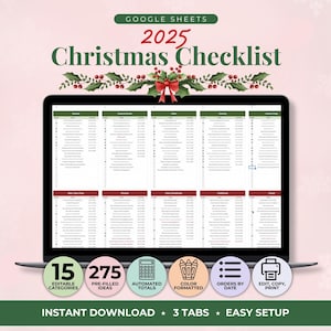 Christmas Checklist Google Sheet Christmas Tracker Spreadsheet Holiday Planner Digital Christmas To Do List Xmas Check List Template Sheet