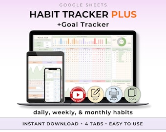 Habit Tracker Daily Weekly Monthly Habit Planner Template Google Sheets Habit Tracker Goal Setting Habit Tracking Sheet ADHD Habit Planner