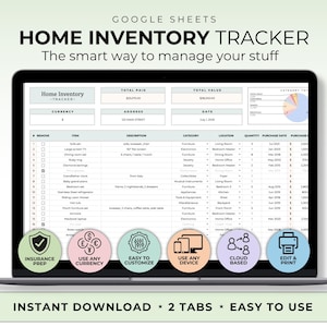 Home Inventory Tracker Template Google Sheet Home Management Emergency Prep Room Inventory Household Tracker Estate Planning Inventory Log