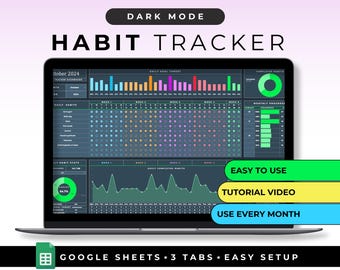 Habit Tracker Spreadsheet Google Sheet Template Daily Habit Planner Goal Tracker Weekly Habit Dark Mode Planner Monthly Routine Checklist