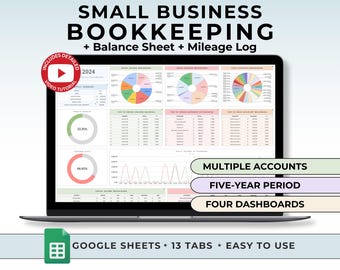 Contabilità per piccole imprese Foglio Google Monitoraggio entrate/uscite Monitoraggio tasse Modello contabile Monitoraggio chilometraggio Pianificatore aziendale Profitti e perdite