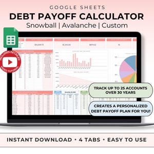 Rastreador de pago de deuda Hoja de cálculo de Google Calculadora de bola de nieve de deuda Hoja de cálculo Avalancha de deuda Pago de tarjeta de crédito Rastreador de facturas Rastreador de préstamos estudiantiles