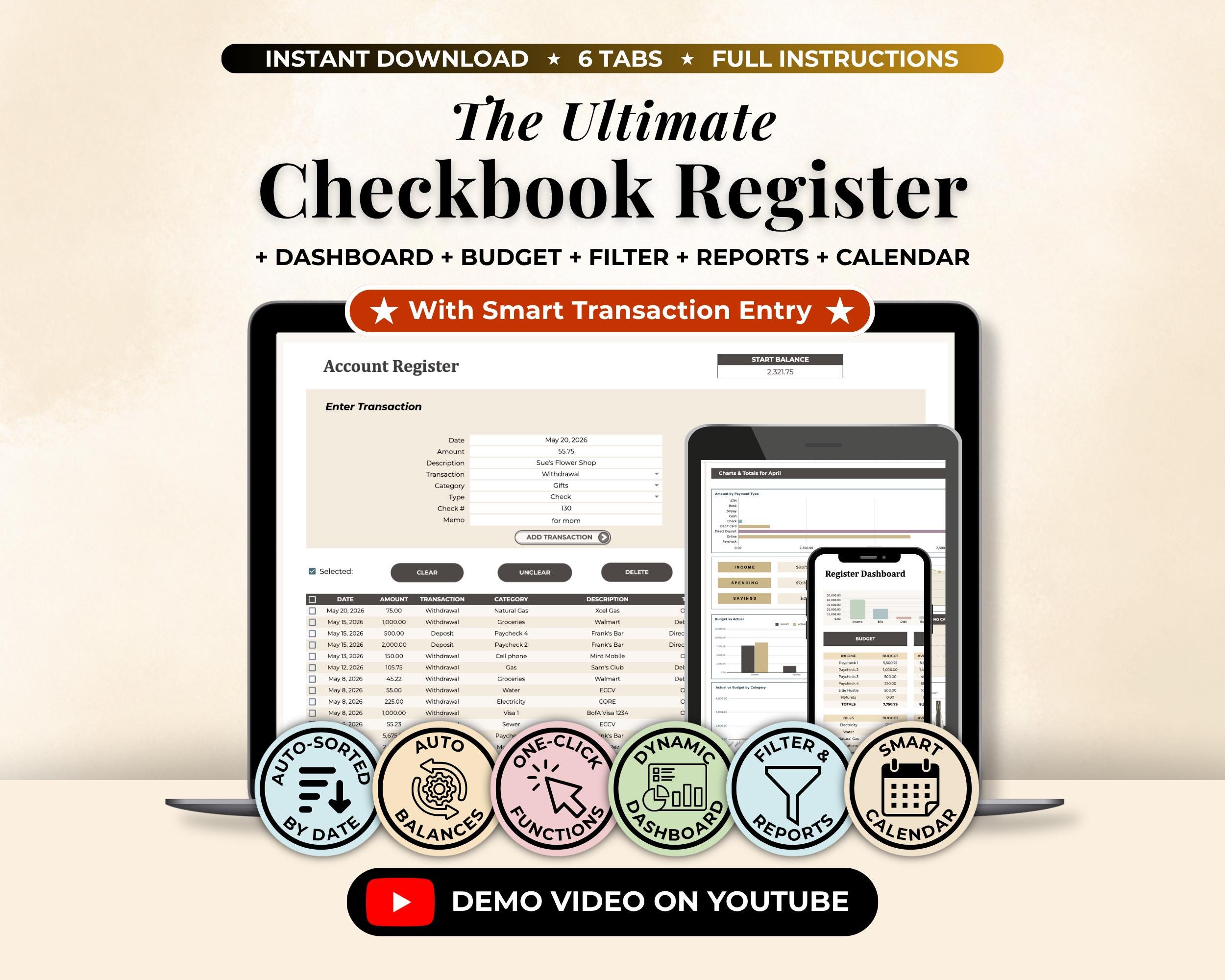 Checkbook Register Budget All in One Digital Download: Ledger ...