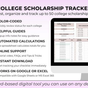 大学奨学金トラッカー Google Sheet 大学計画スプレッドシートテンプレート 大学準備締め切りトラッカー Excel 大学プランナー 画像 2