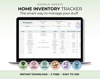 Home Inventory Tracker Template Google Sheet Home Management Emergency Prep Room Inventory Household Tracker Estate Planning Inventory Log
