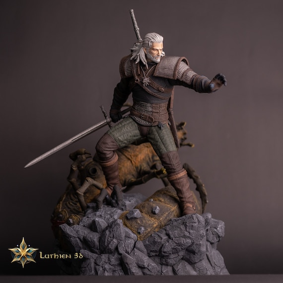 Estátua Geralt de Rivia em Resina 75mm ou 23cm | The Witcher Colecionável 1/10 Escala Detalhada
