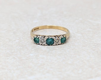 Vintage Emerald & Diamond Half Eternity Ring in 9k Gold