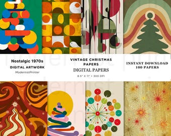 Impressions d'art rétro de Noël - illustrations vintage des fêtes des années 70 (téléchargement numérique)