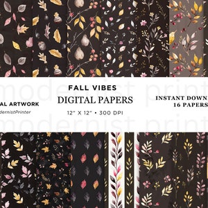 Naadloze patroon download herfsttijd donker herfstgebladerte - DIY-ambachten, Thanksgiving-decor, minimale abstracte prints in JPG, afdrukbare digitale