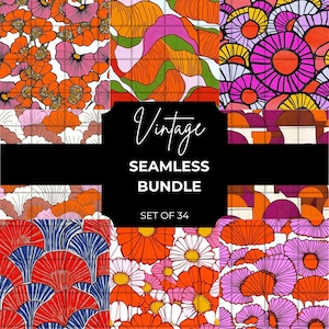 Groovy 70s abstraktes geometrisches BLUMEN Muster – Retro Mod Psychedelisches Design – nahtloser Druck für Stoff, Tapete, digitale Projekte Gingko