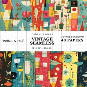 Pacchetto di motivi senza soluzione di continuità Mid-Century Modern, design dell'era atomica anni '50, carta digitale retrò, uso commerciale, 300 DPI, design di tessuti, artigianato fai da te
