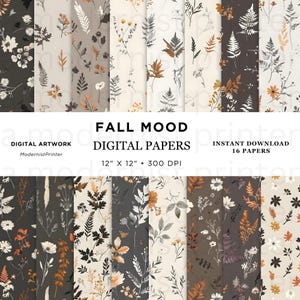 Carta digitale floreale minimalista con atmosfera autunnale, motivo senza soluzione di continuità, perfetta per scrapbooking, artigianato, inviti e fai da te Download immediato, regalo