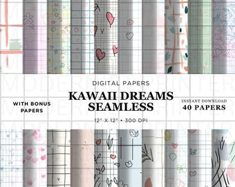 Kawaii Seamless Patterns: Pastel Digital Paper Pack (Digital Download)