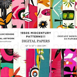 Naadloze atomaire patronen uit het midden van de eeuw: retro stofontwerp (digitale download JPG)