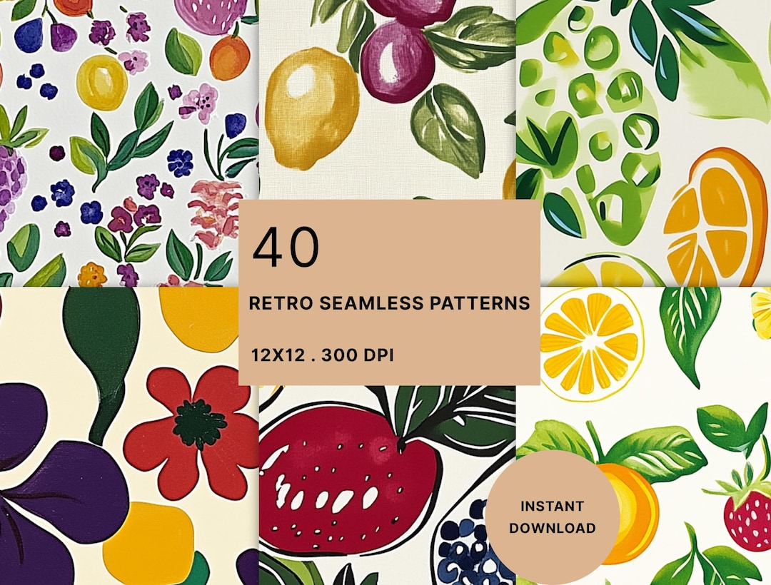 Nordic Retro Fruit Pattern for Kitchen Digital Paper, Scandinavian ...