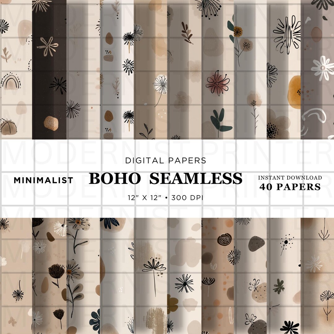 Boho Floral Seamless Digital Paper – Neutral Watercolor Leaves ...