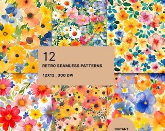 Floral Digital Paper: Elegant Blossoms, Spring Blooms (12 JPGs)