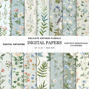 Carta digitale floreale antica primaverile floreale, 14 disegni originali senza soluzione di continuità, JPG istantaneo stampabile Perfetto per progetti artigianali e fai da te, 2