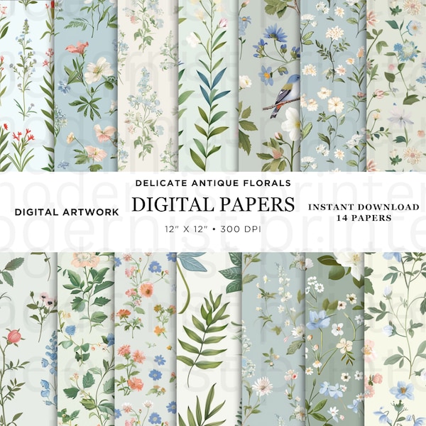 Antique Floral Spring Floral Digital Paper , 14 Original Seamless Designs , Printable Instant JPG Perfect for Crafts and DIY projects, 2