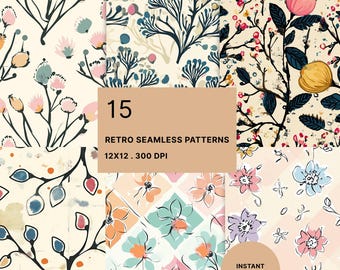 Scrapbook Paper Digital Red Floral Pastel Vintage Seamless Pattern Commercial Use 12x12