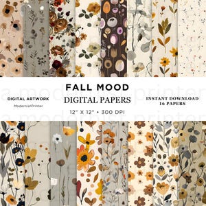 Carta digitale floreale minimalista con atmosfera autunnale, motivo senza soluzione di continuità, perfetta per scrapbooking, artigianato, inviti e fai da te Download immediato, regali