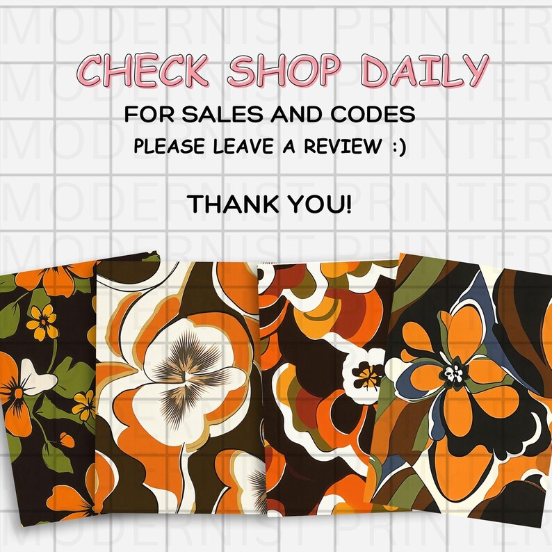 Vintage 1970s Groovy Floral Digital Paper: Retro Boho Seamless ...