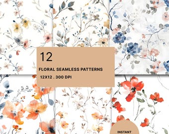 Scrapbook Paper Watercolor Fall Leaves Orange Red Digital Download Pattern