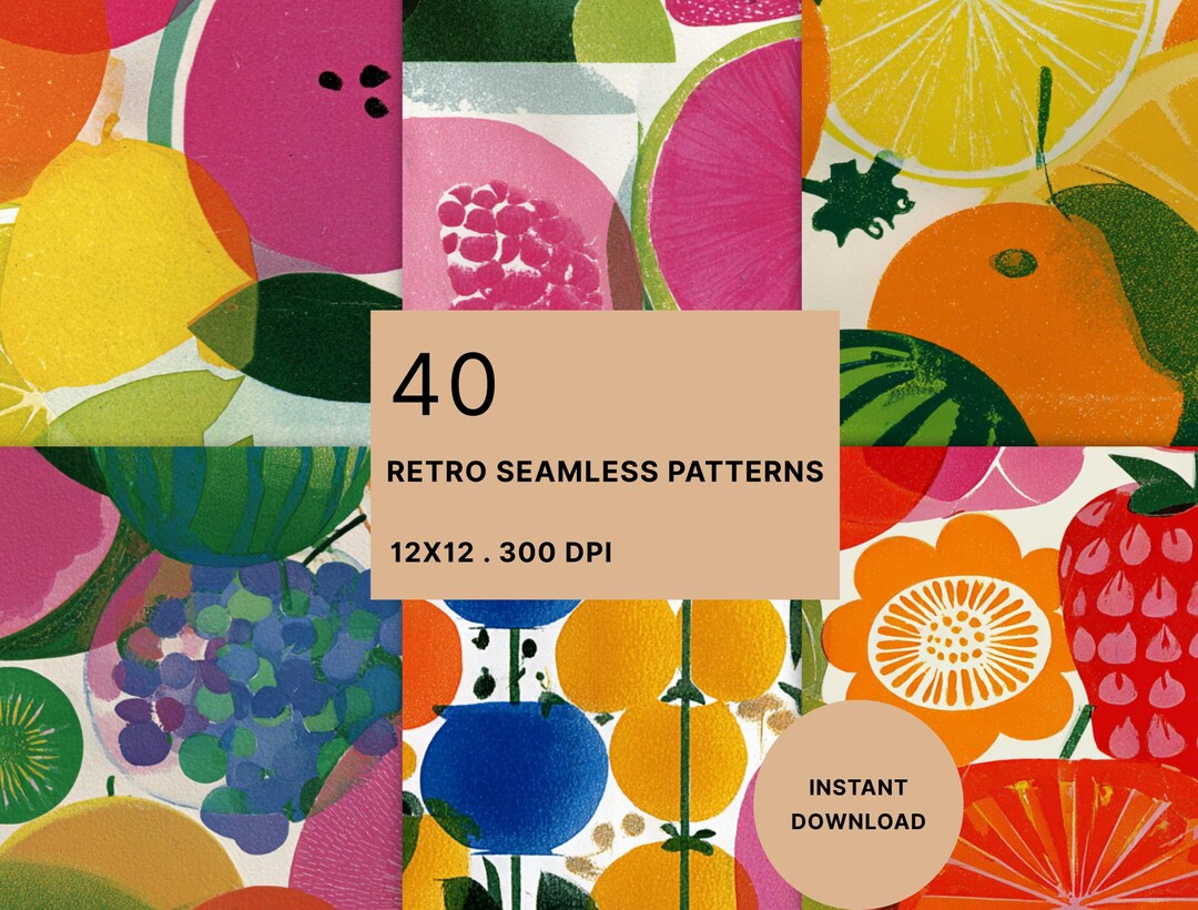 Retro Scandinavian Fruit Pattern, Strawberry Citrus Floral Seamless ...