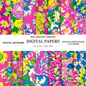 Confezione di carta retrò di metà secolo, 14 design originali, perfetta per progetti di artigianato e fai da te, carte per scrapbooking, download digitale, uso commerciale, 6