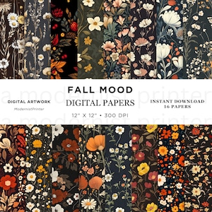 Carta digitale floreale Art Deco Vibe Fall Mood, motivo senza soluzione di continuità, perfetta per scrapbooking, artigianato, inviti e fai da te. Download immediato, regalo