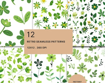 Grünes florales Papier: 12 fröhliche Muster-Designs (digitaler Download)