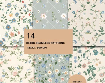 Papel de parede digital floral antigo: 14 designs de primavera sem emendas (JPG)