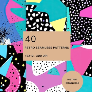 Retro Memphis Style Seamless Patterns: 1980s Geometric Digital Paper (Instant Download)