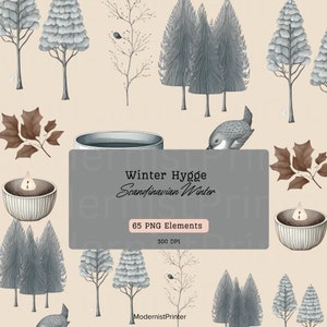 Skandinavische Winterkollektion, Hygge Winter Komfort, Einzigartige Neutrale Aquarell Clipart, Skandi Stil Weihnachtsbilder