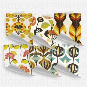 Motif floral rétro des années 70 - Papier numérique géométrique sans couture - Imprimable dans des tons ocre pour le tissu, l'artisanat et la décoration