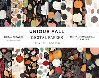 Fall Scrapbook Paper Digital Autumn Leaves Pattern Foliage Crafting Background Printable