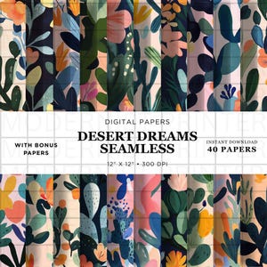 Carta digitale a guazzo con cactus – Sfondo senza soluzione di continuità in stile boho western, dipinto a mano in stile desertico, toni della terra, JPG 12x12, sublimazione